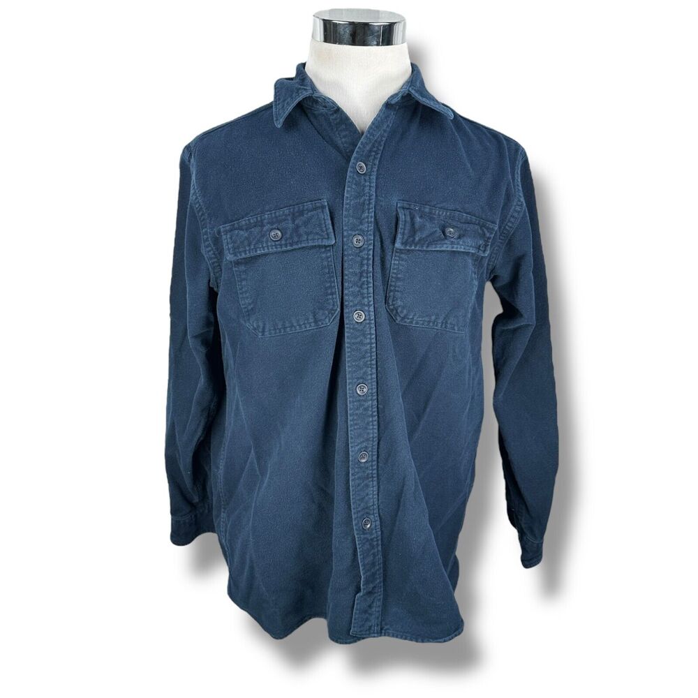 LL Bean Chamois Cloth Flannel Work Shirt Men’s Large Blue Button Up 100% Cotton